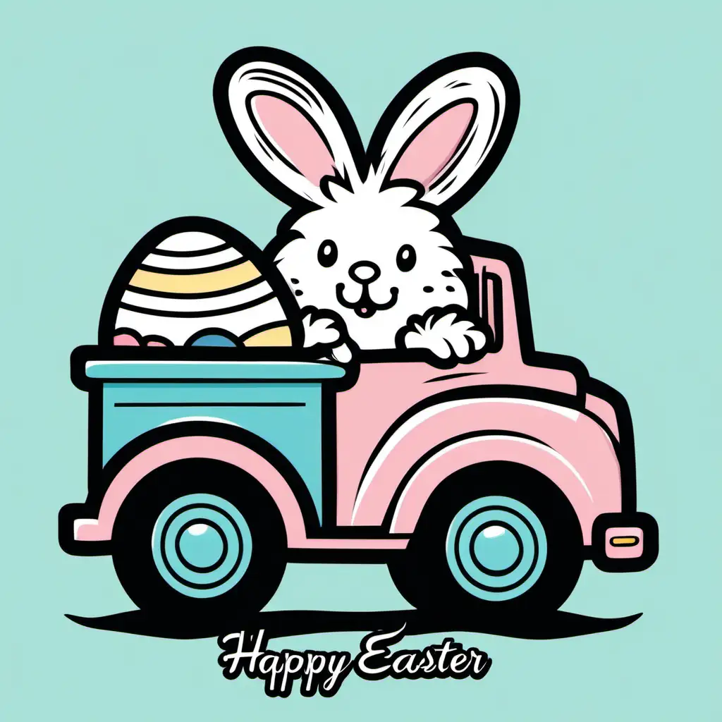 Happy Easter, fuzzy Bunny tail, Truck, Thick outline