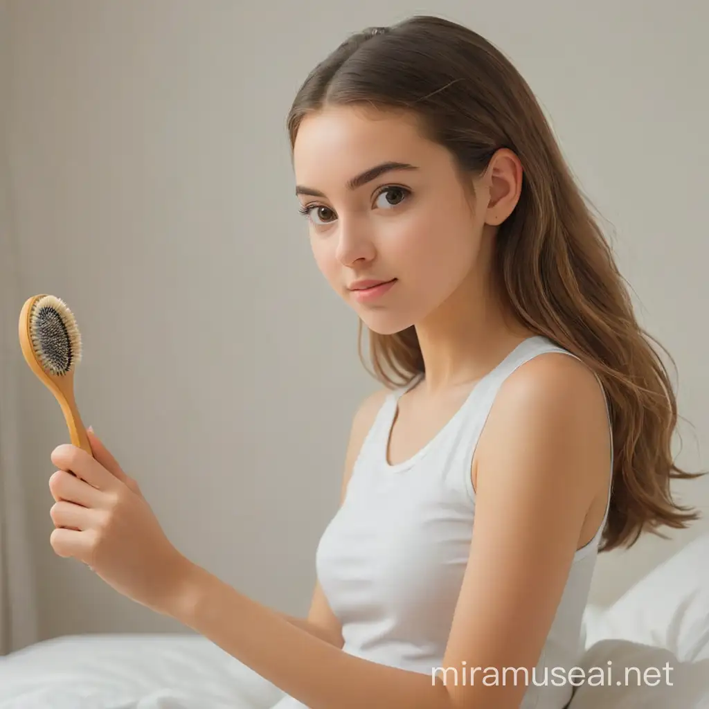 Young Woman Applying Anticellulite Brush While Watching TV Series
