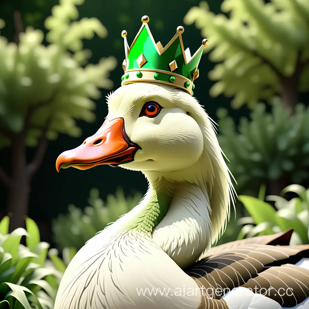 Majestic-Goose-Monarch-with-Emerald-Crown-Gazing-Right