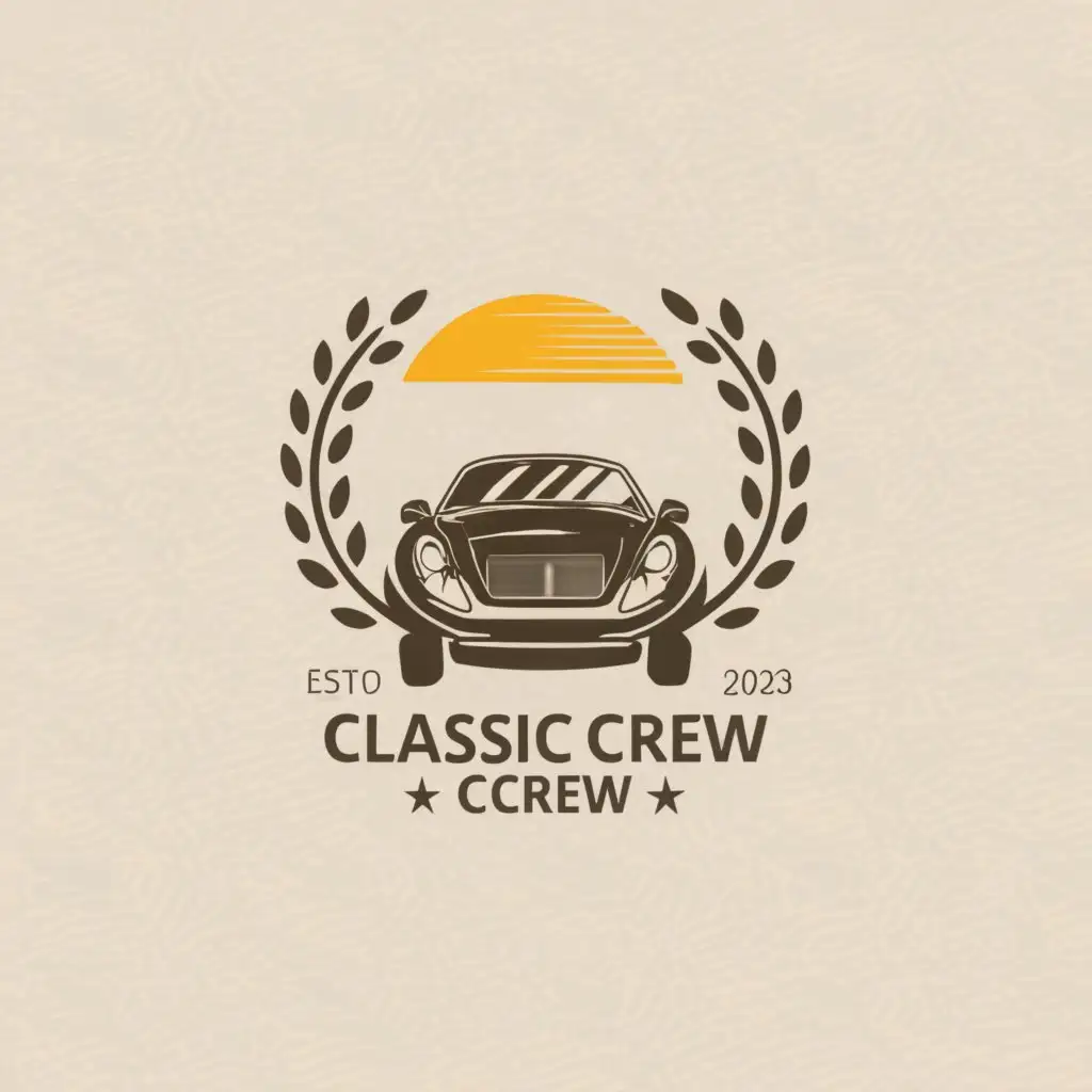 a logo design,with the text 'Steyr Classic Crew', main symbol:European Roofless Classic Car surrounded with one laurel wreath,Minimalistic,be used in Automotive industry,clear background