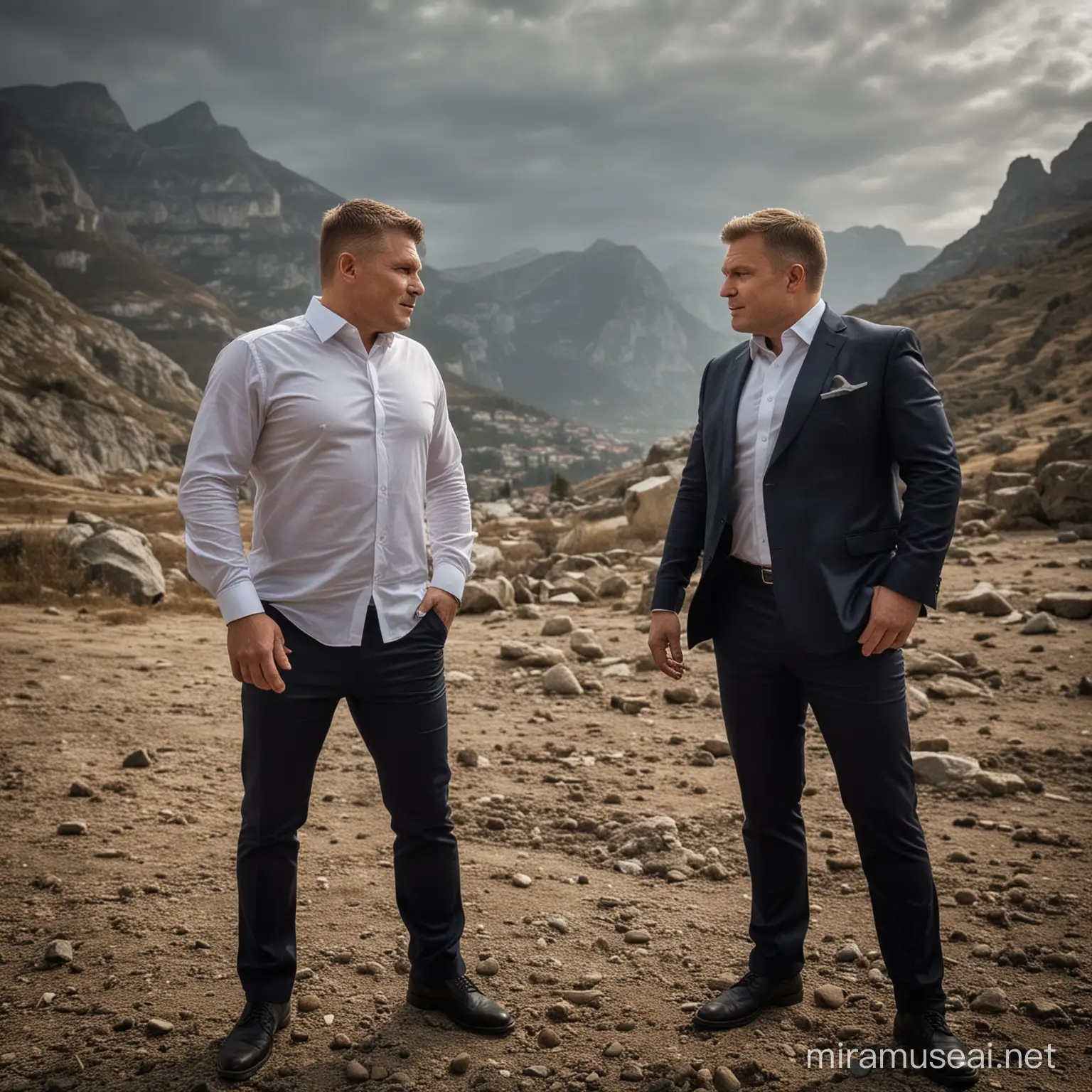 As a Slovak photographer produce a photo that describes relationship between Robert fico and Peter Pellegrini 
