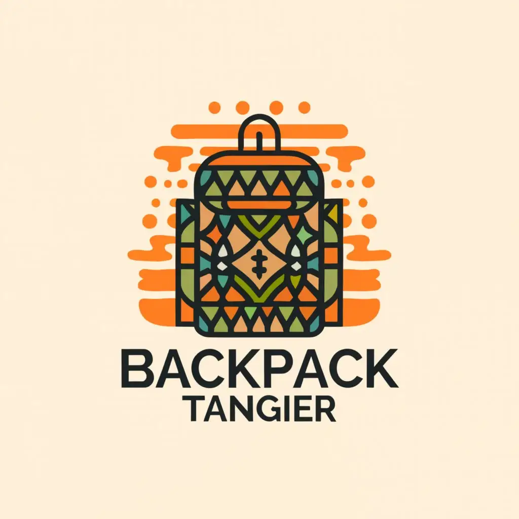 a logo design, with the text 'Back Pack Tangier', main symbol: backpack Tangier Morocco, Moderate, clear background