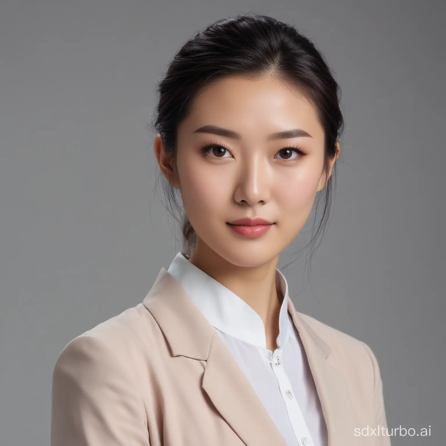 A Chinese beauty in professional attire, looking at the camera, medium shot
