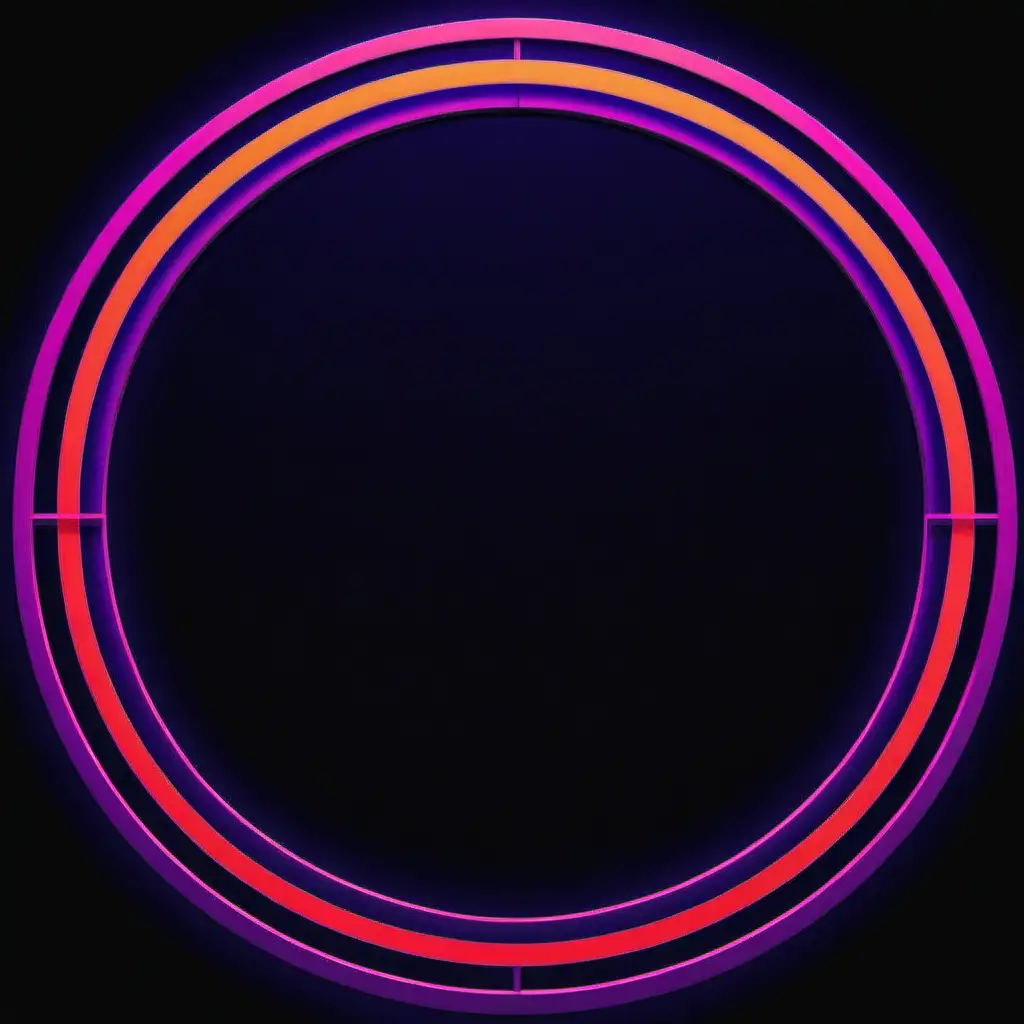 create a round circled frame having two frames of circle, the color of the frame is and UV black lights and orgy colors , the background of the image is dark black giving a realistic veiw