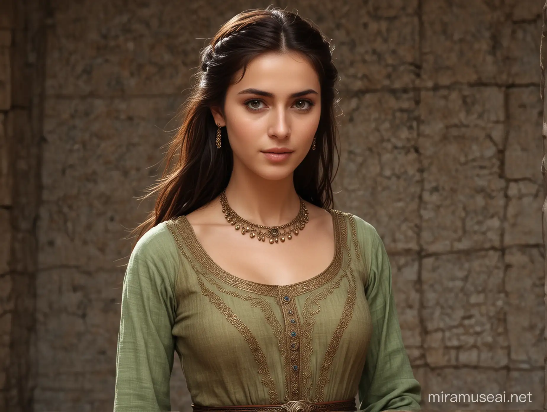 Generate Nestan-Darejan's full body and face, she was the most beautiful woman, chaste and gentle. She lived in the 12th century. Nestan-Darejani is also trapped in the fortress