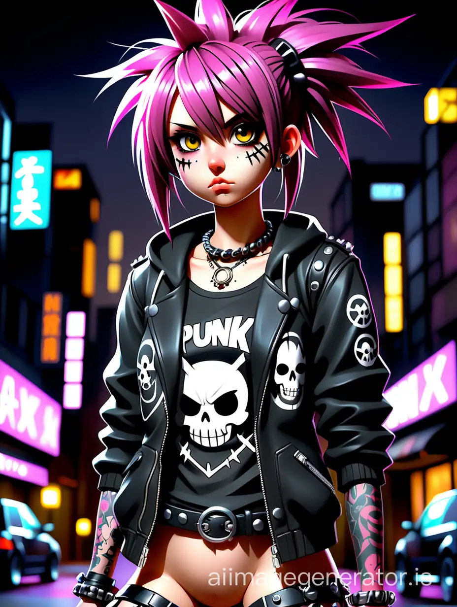 Realistic anime girl night punk style