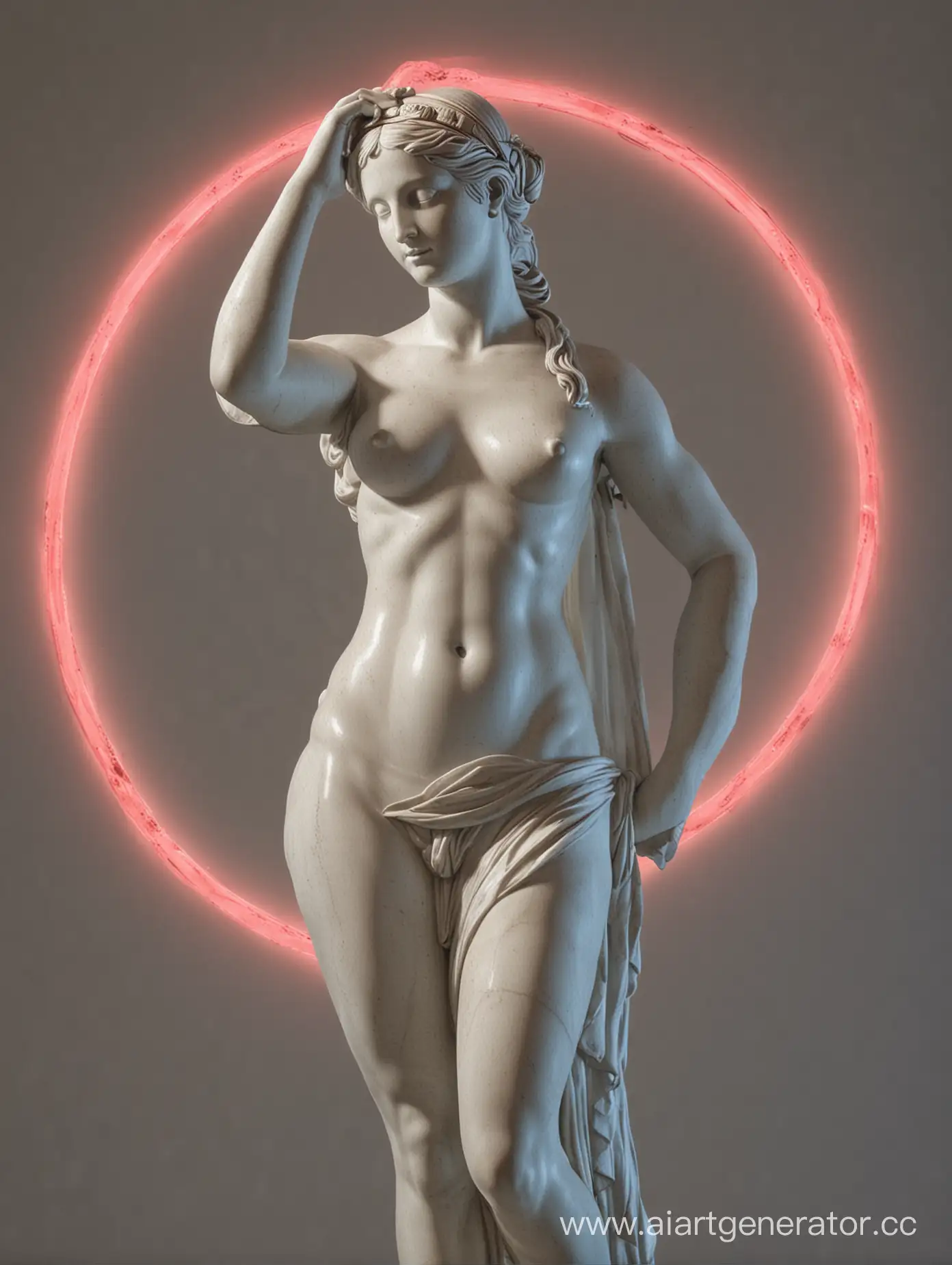 статуя венеры Милосской с неоновым нимбом