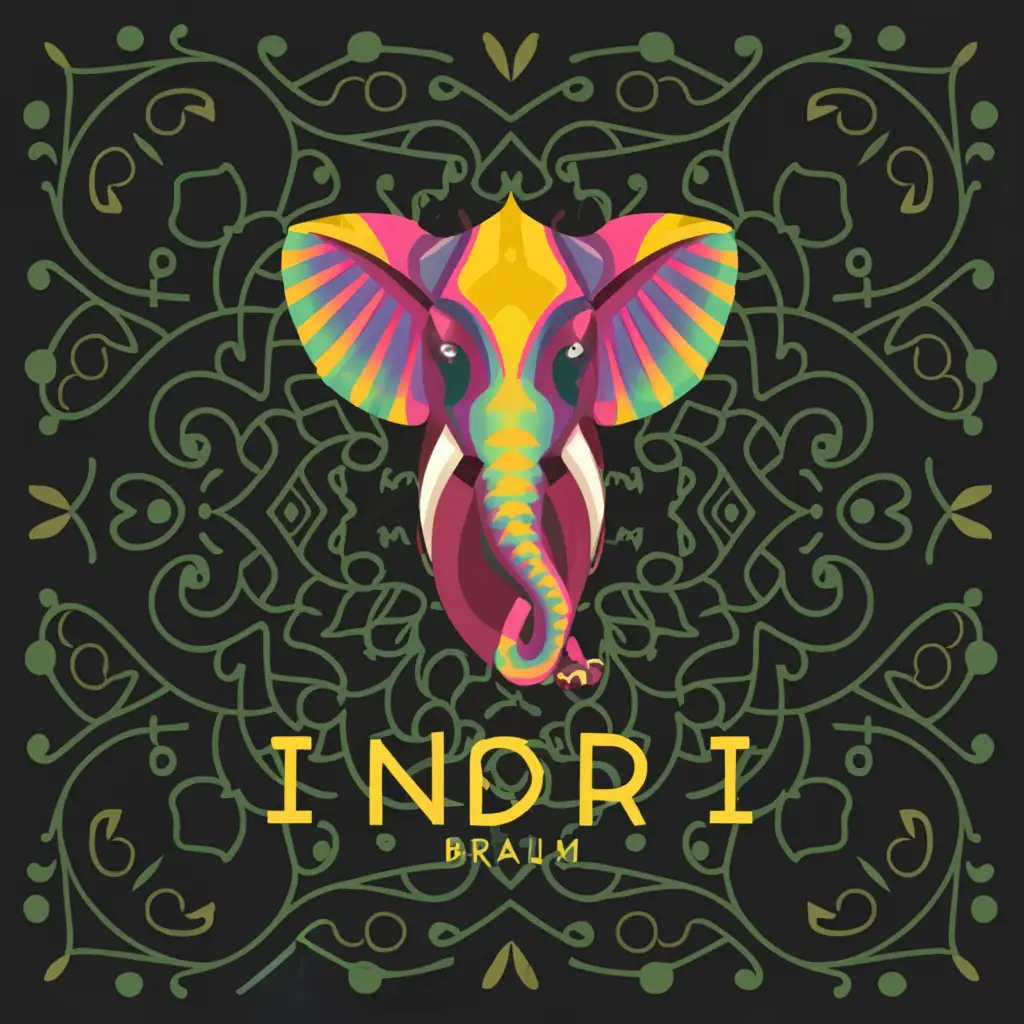 a logo design,with the text "Indrii", main symbol:A colourful Elephant is running more colourful, attractive and realistic and unique intersting,complex,clear background
