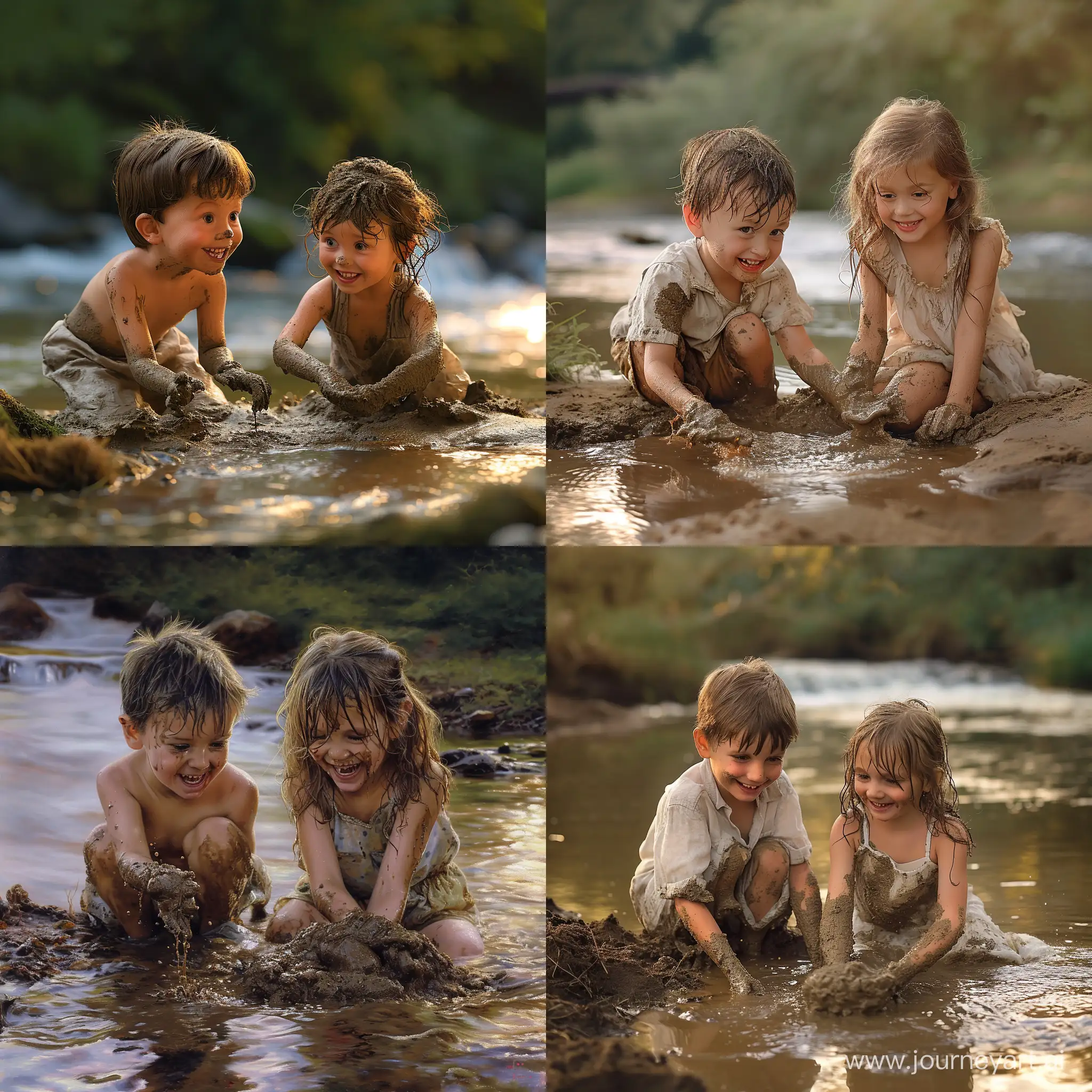 Joyful-Children-Playing-by-the-River-in-Mud