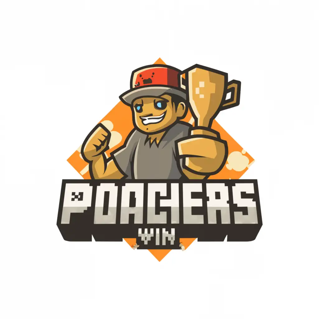 a logo design,with the text "Poachers Win", main symbol:the text must be in a minecraft style minecraft,Moderate,be used in Entertainment industry,clear background