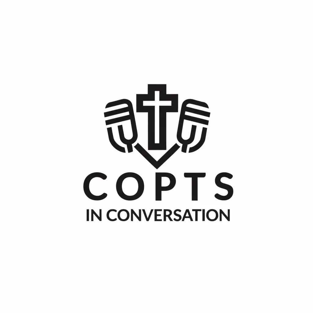 a logo design,with the text 'copts in conversation', main symbol:orthodox cross, microphones, conversation.,Moderate,be used in Religious industry,clear background