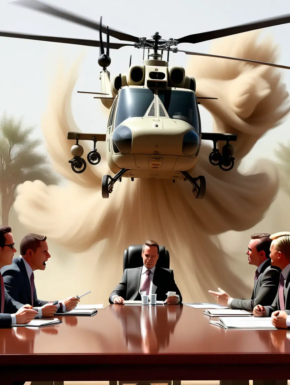 Corporate Strategy Meeting with Helicopter Landing