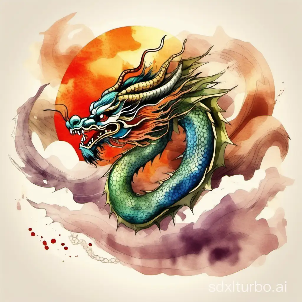 Chinese dragon in flight. Watercolor style