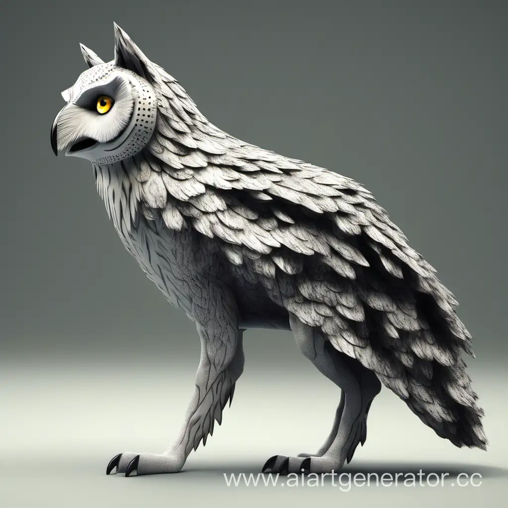 Hybrid animal of owl and wolf
Profile view