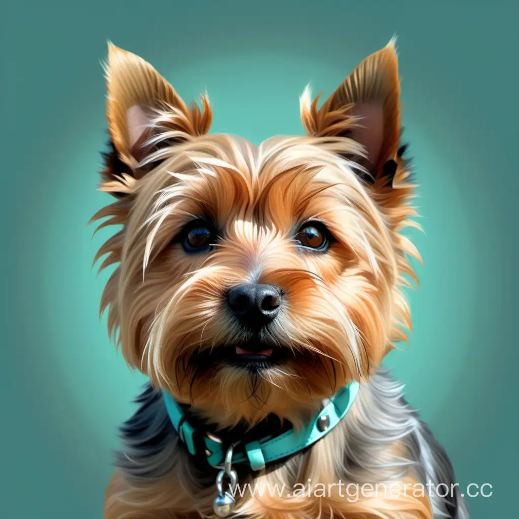  Реалистичный портрет типовой собаки породы "norwich terrier"  в стиле цифровой живописи. Использовать бежевые, серые и нежно-бирюзовые тона.
