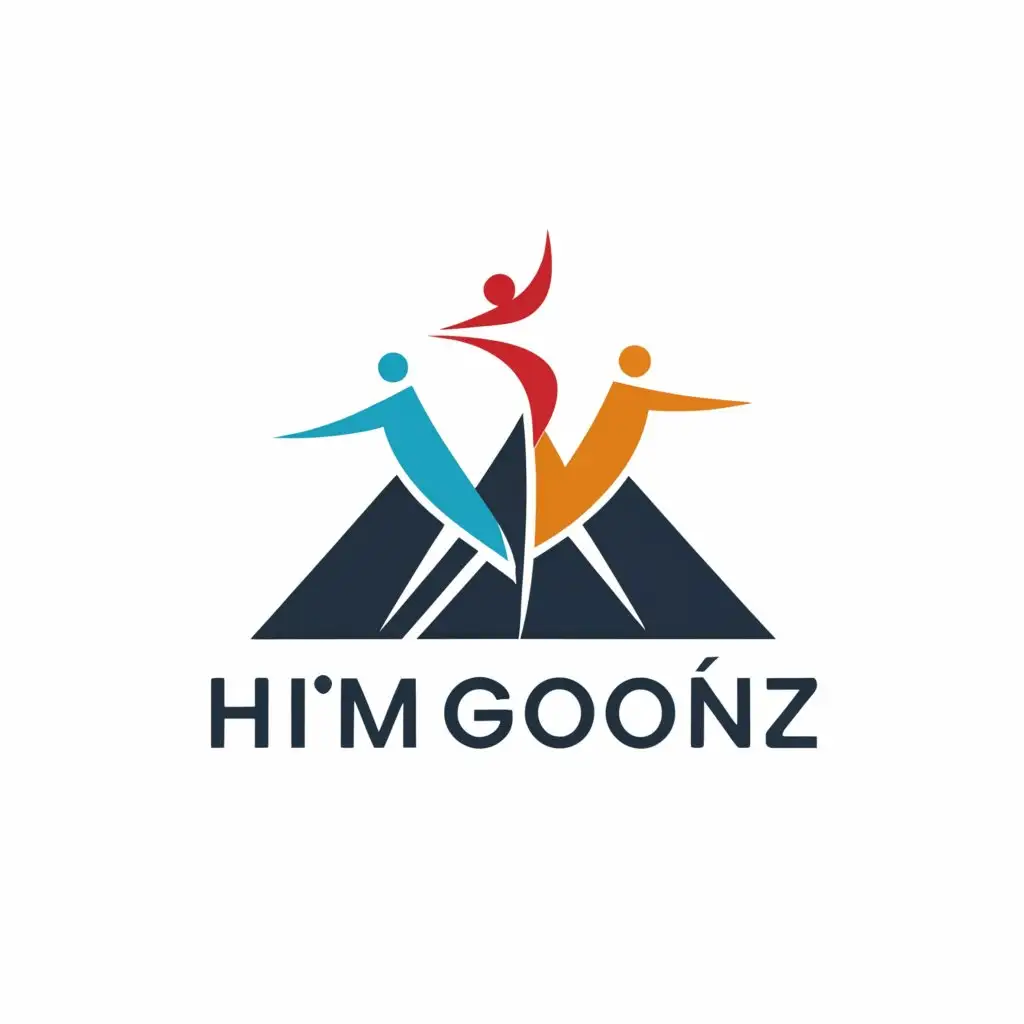 a logo design,with the text 'Logo name is himgoonz'. Mainly this is a cultural folk dance group which can connect to youth, main symbol: Dance mountain, Minimalistic, be used in Events industry, clear background, youth wear a traditional dress, also a word in himgoonz m is replaced by mountain