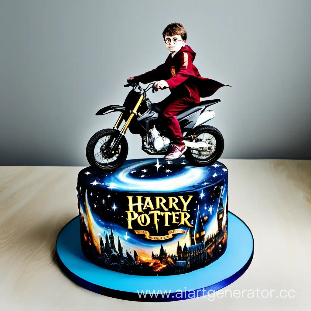 Картинка на торт с питбайком, вселенной Гарри Поттера и Битвой Сильнейших