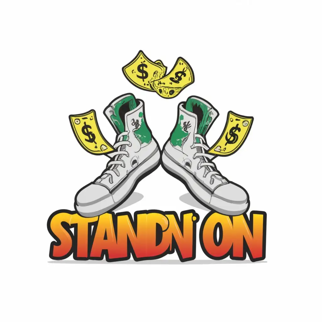 a logo design,with the text "Stand'n On Bizzness", main symbol:make me a logo with a pair of chuck taylor standing on the word BIZZNESS. incorporate money, music notes. have the words STAND'N ON on the top of the logo also add S.O.B without adding any extra letters. Stop changing letters, use only the given words following the prompts:,complex,be used in Entertainment industry,clear background
