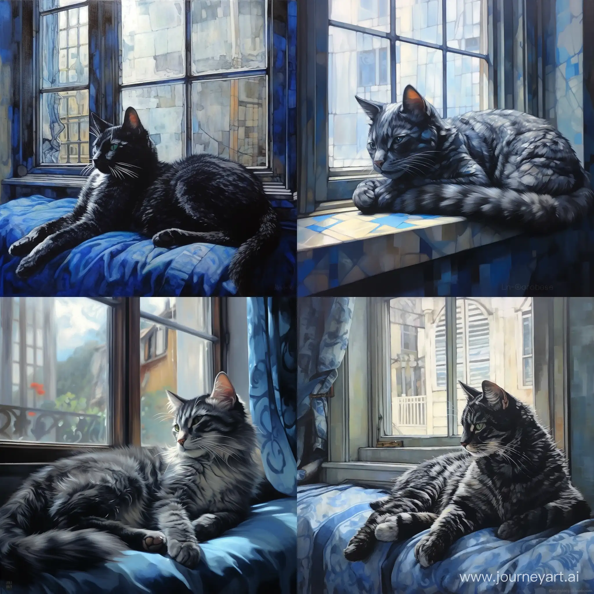 Serene-Blue-Cat-Lounging-by-Sunlit-Window