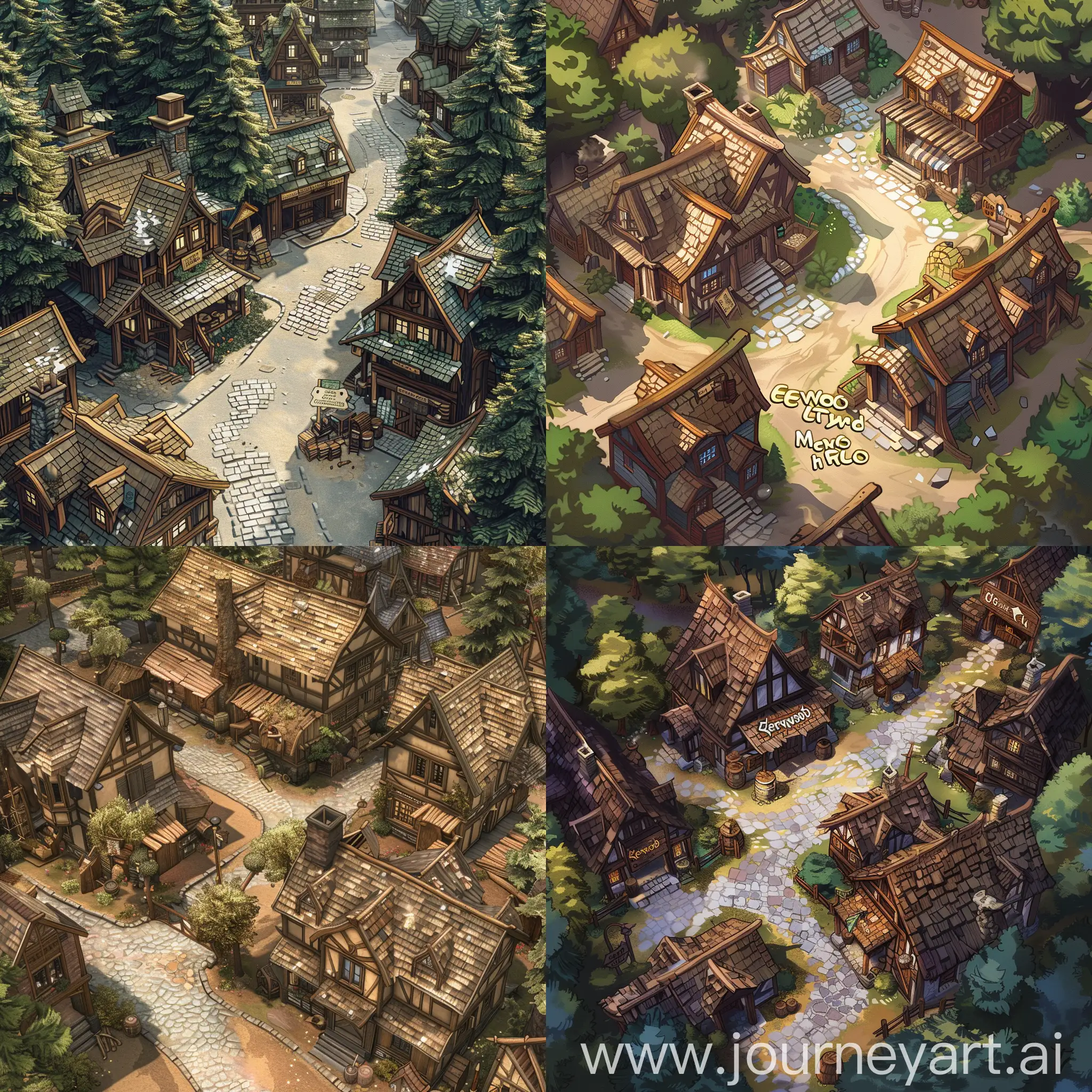 Centrally located is Everwood Town, a rustic settlement that serves as a hub of commerce and conversation. Its sturdy wooden structures and cobbled streets speak of a community that has adapted to the challenges posed by its proximity to Everwood Forest. Here, adventurers can trade goods, gather information, and equip themselves for the trials ahead.