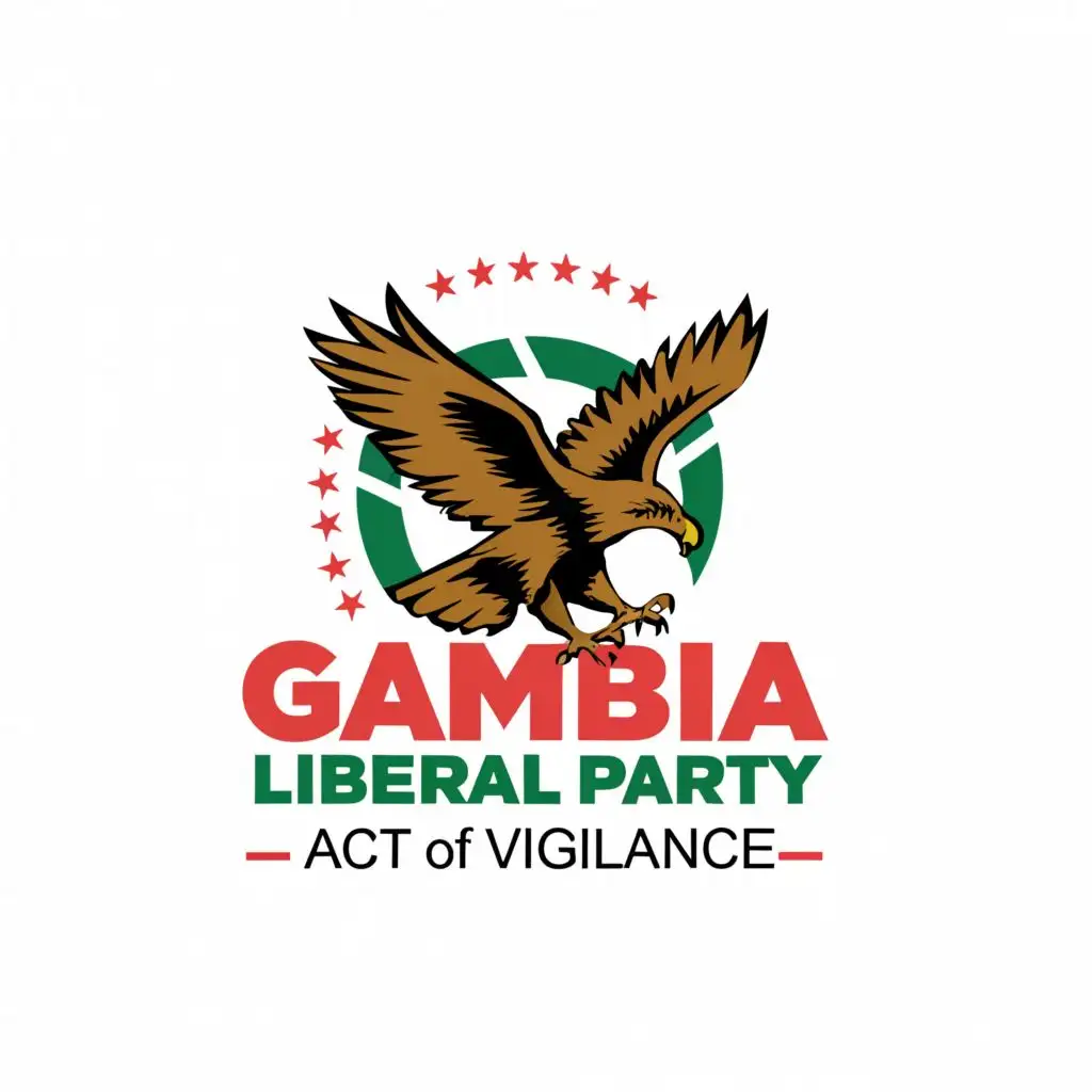 a logo design,with the text 'GAMBIA LIBERAL PARTY \n Act of Vigilance, main symbol:eagle red and green,Moderate,clear background'