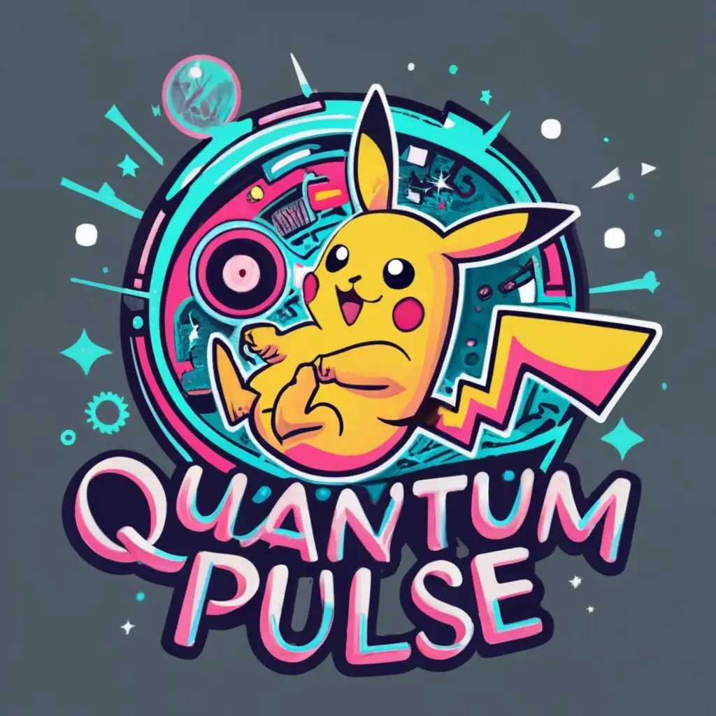 logo, Pikachu, with the text "Quantum Pulse", typography, be used in Retail industry pokemon ball pink
