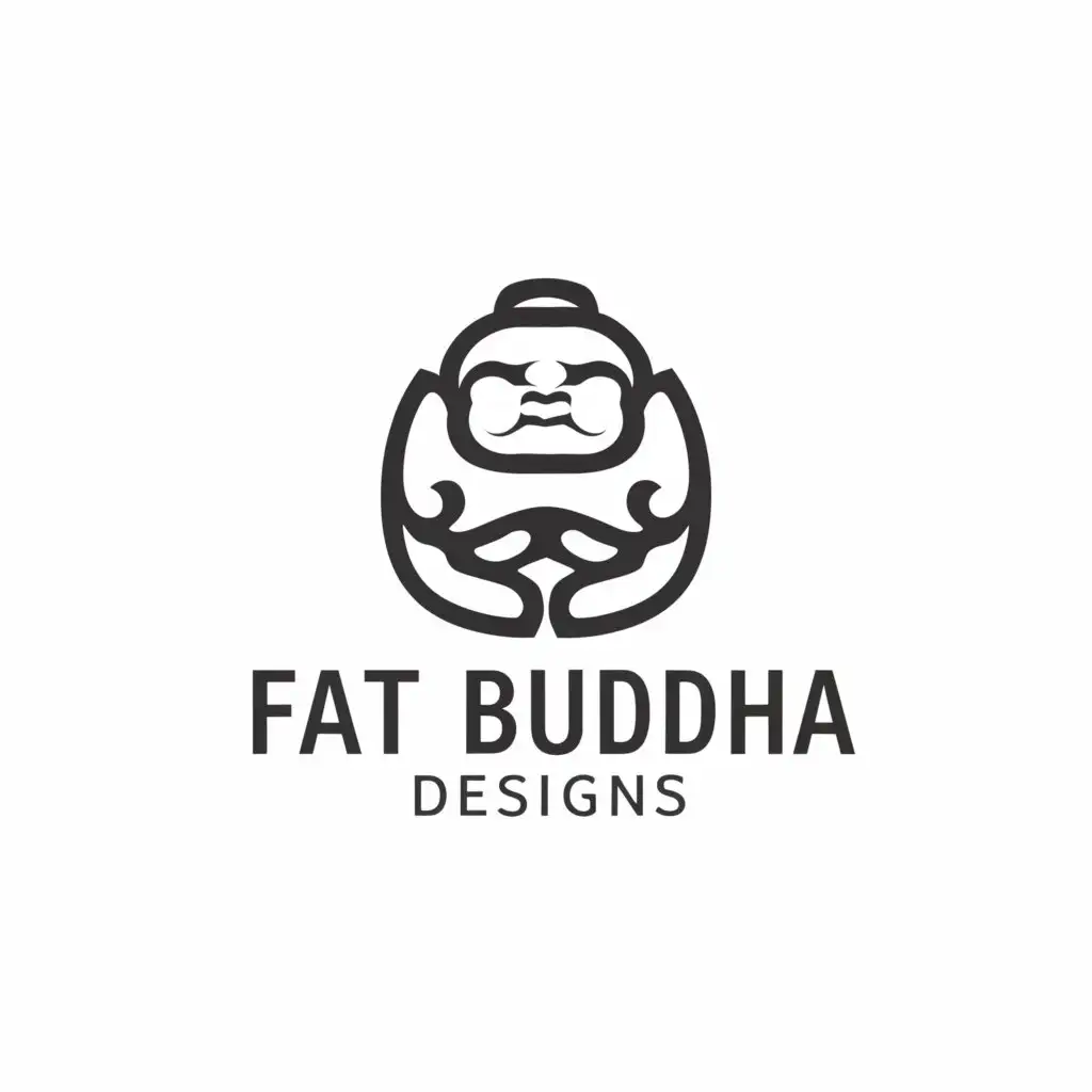 a logo design,with the text "Fat Buddha Designs", main symbol:Buddha,Minimalistic,be used in Internet industry,clear background