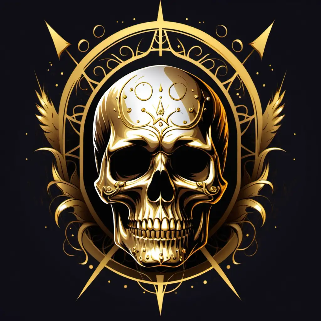 Golden Accent Skull Vector Art Intricate Design with Luxurious Detailing
