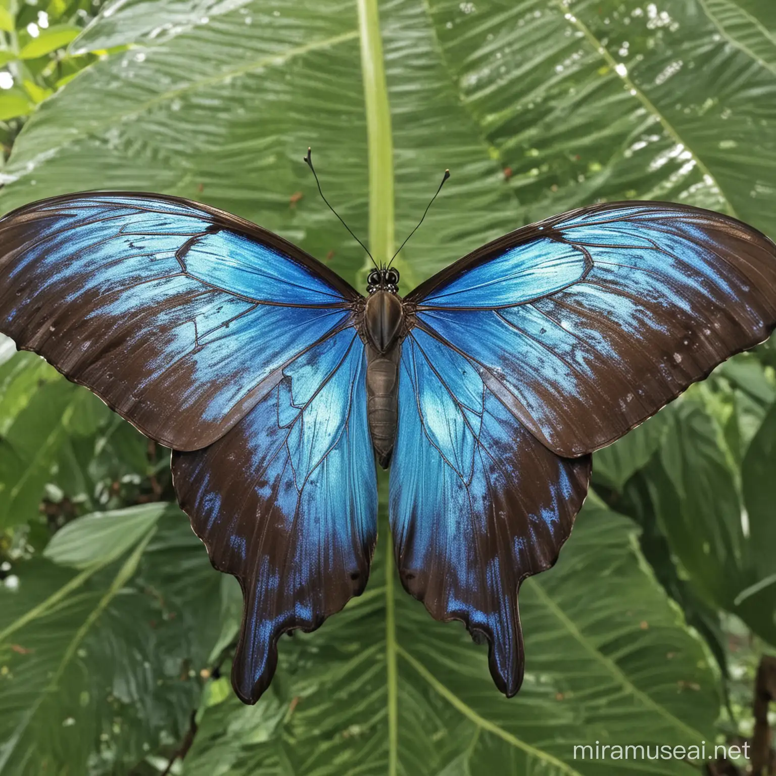 Vibrant Morpho Butterfly in Enchanted Garden