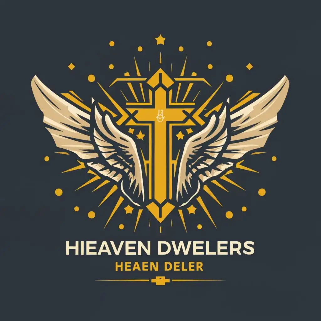 LOGO-Design-For-Heaven-Dwellers-Ethereal-Cross-and-Angel-Wings-with-Radiant-Light