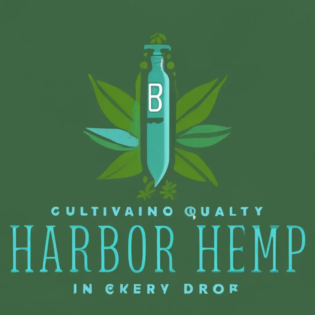 logo, This logo, with its calming color palette, nature-inspired symbolism, and clean design, effectively communicates Harbor Hemp's commitment to quality CBD drops in a visually appealing manner., with the text "Harbor Hemp   Cultivating harmony in every drop", typography