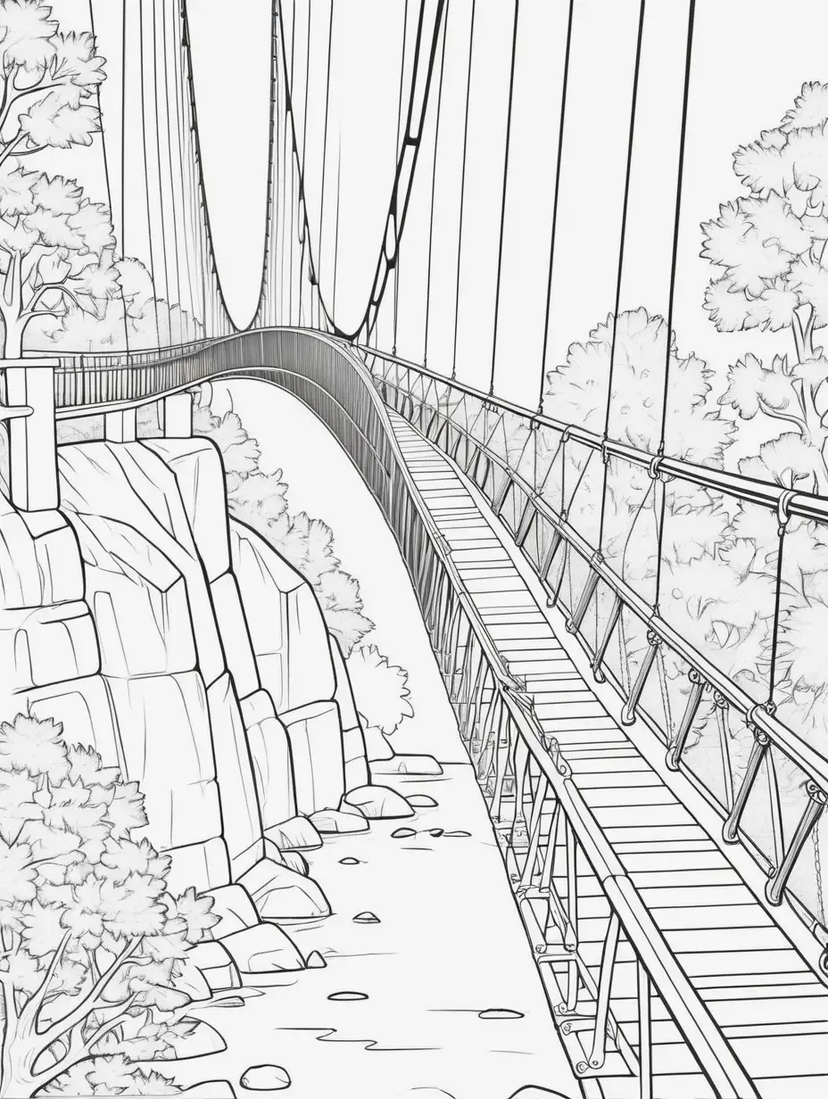 /imagine prompt:coloring pages for children, suspended bridge 