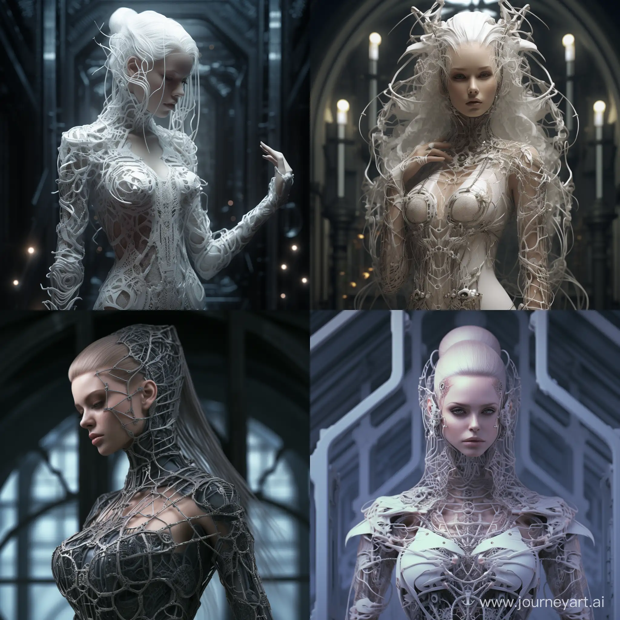 Futuristic Cyborg gothic witches, unhinged, twins, exaggerated cybernetic implants, whole body, beautiful studio soft light, rim light, vibrant details, luxurious cyberpunk, lace, hyperrealistic, anatomical, facial muscles, cable electric wires, microchip, elegant, cyberpunk background, octane render, H.R. Giger style, beautiful :: luxurious cyberpunk, lace