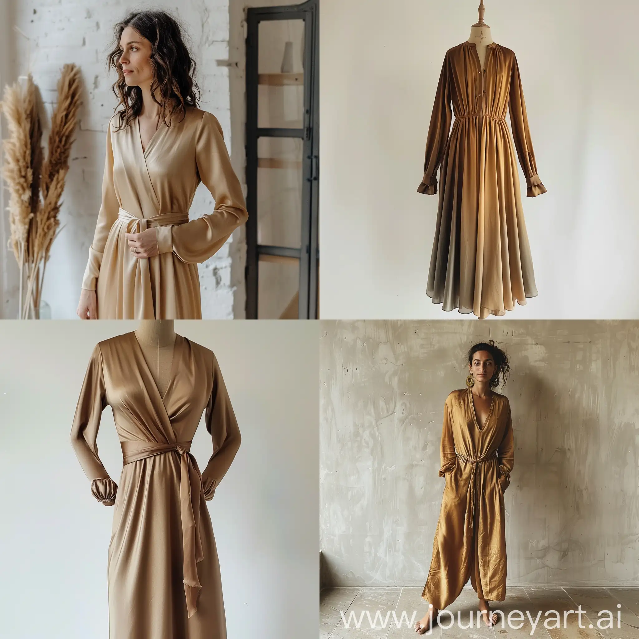 Elegant-Woman-in-Earth-Toned-Long-Silk-Dress