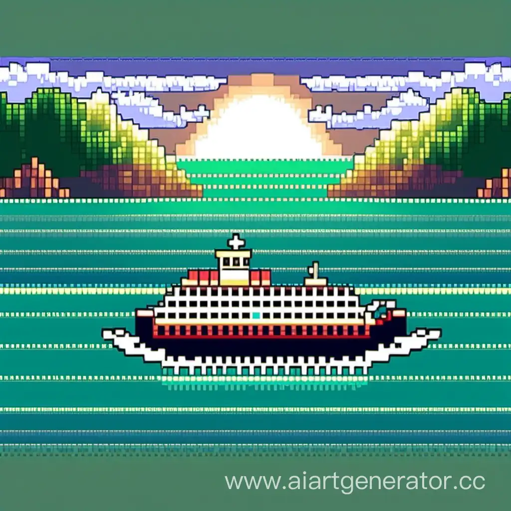 pixel art ferry travelling over sea