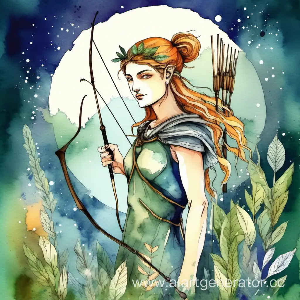 Artemis-Watercolor-Portrait-Goddess-of-Nature-in-Ethereal-Hues