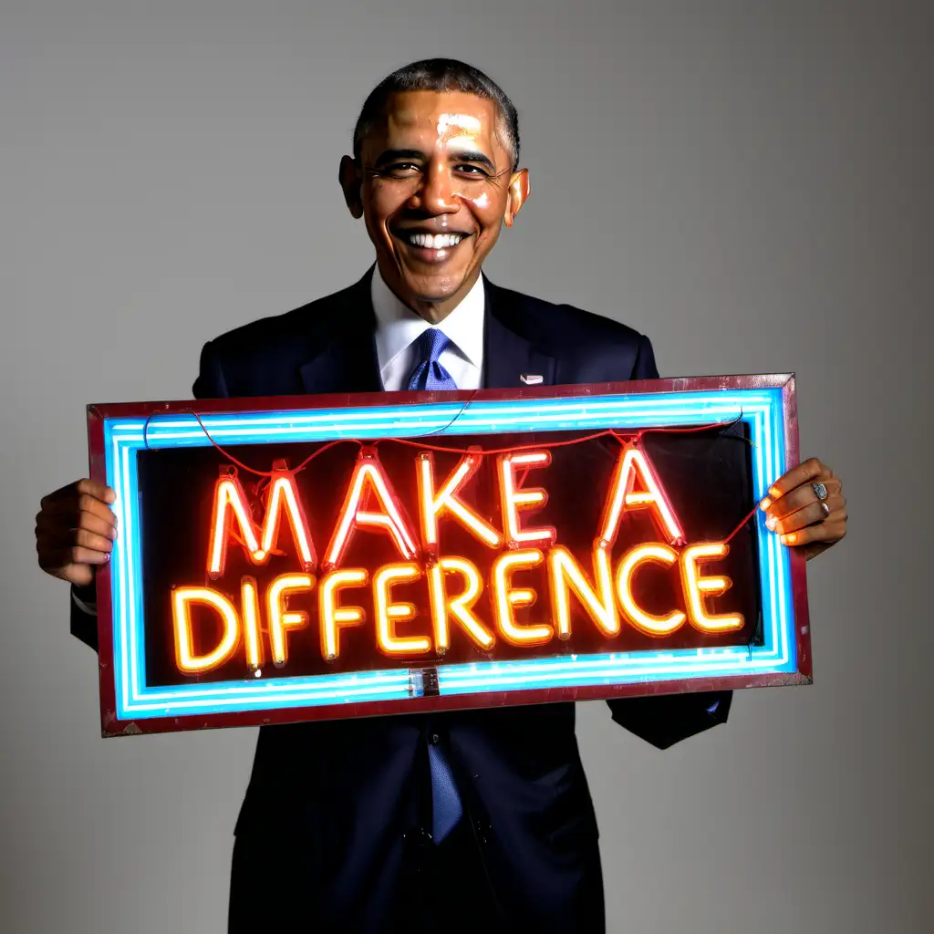 Barack Obama holding a neon sign saying Make a difference