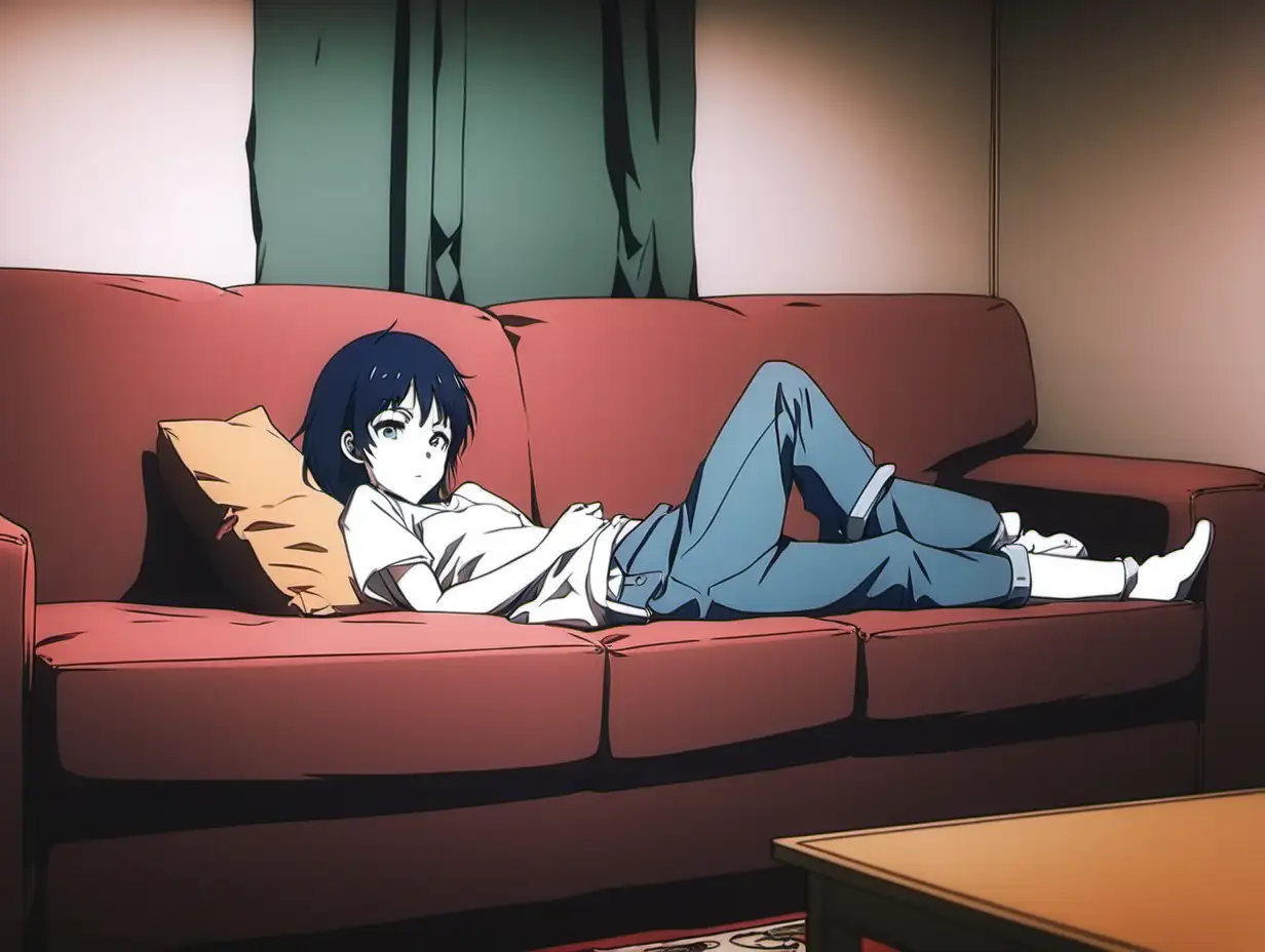 lofi chill, anime, on a couch, no people