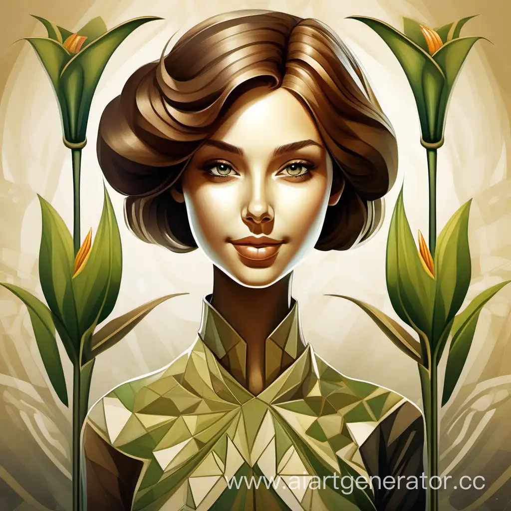 Elegant-Brunette-Girl-with-Lily-Flower-in-Surrealist-Geometric-Setting