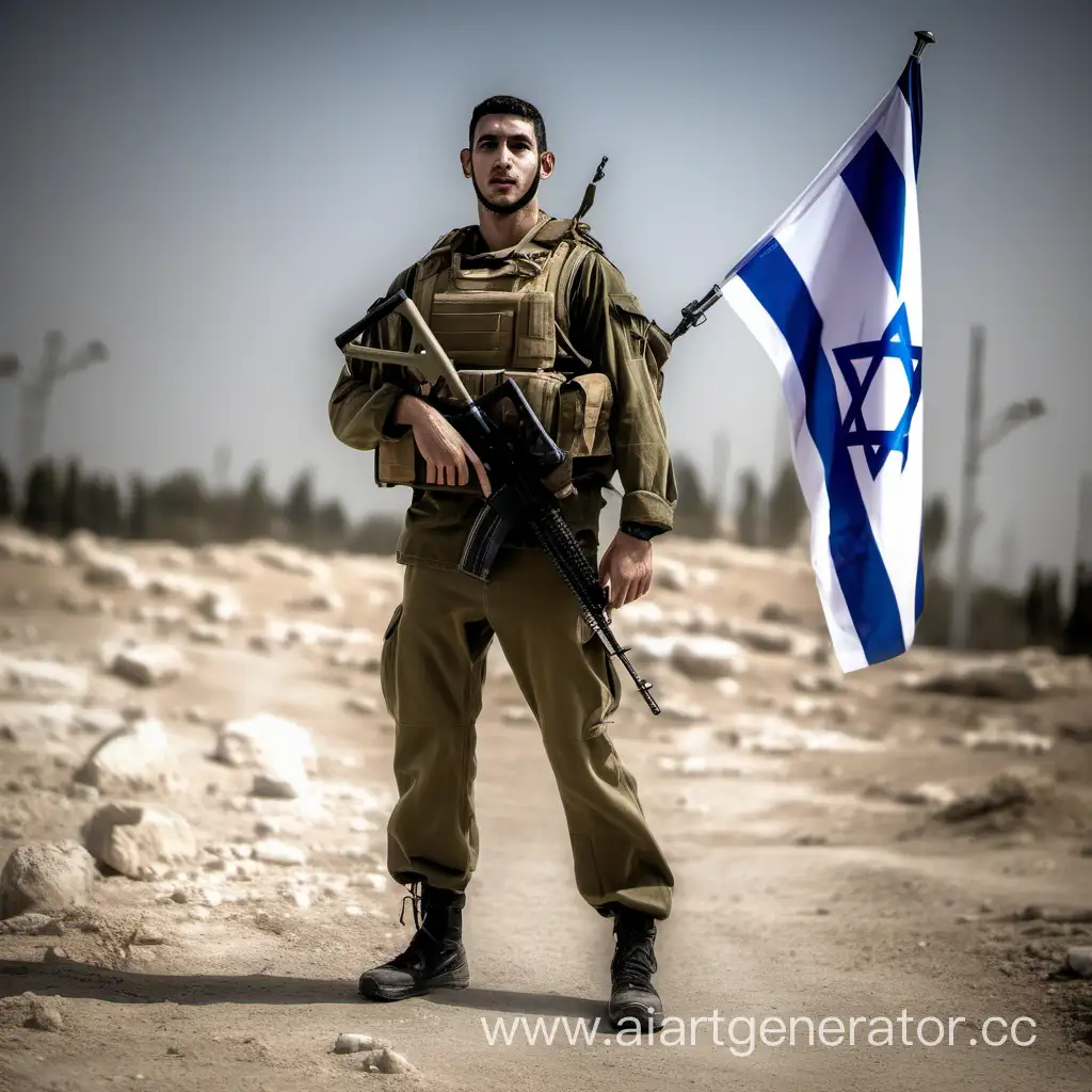Израильский солдат без оружия и м флагом израиля