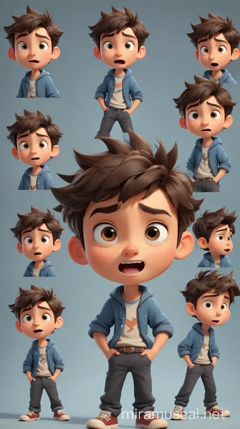 Cartoon Boy Displaying Diverse Poses and Expressions