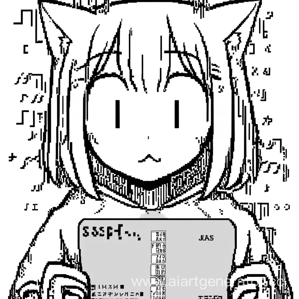 Catgirl-with-a-Touch-of-Javascript-in-Monochrome