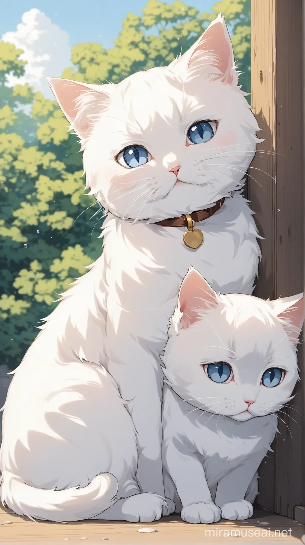 Two white cats are sad.