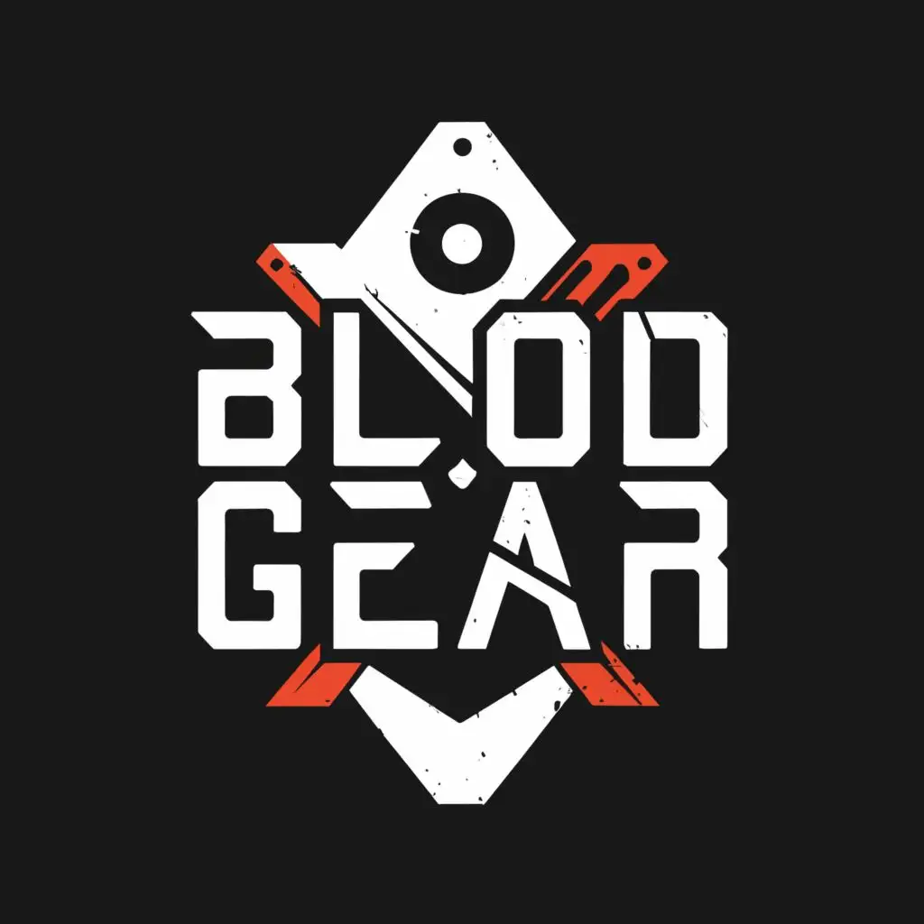 logo, Sci fi text, cool, serious, minimalistic, black and white, no effects, with the text "Blood Gear", typography