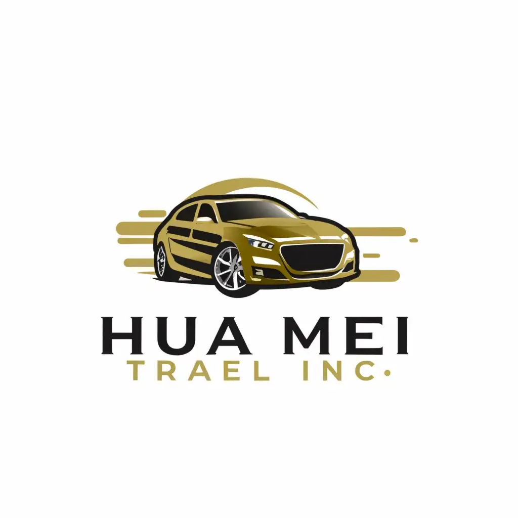 a logo design,with the text "Hua Mei Travel Inc.", main symbol:Car, gold,Moderate,be used in Automotive industry,clear background