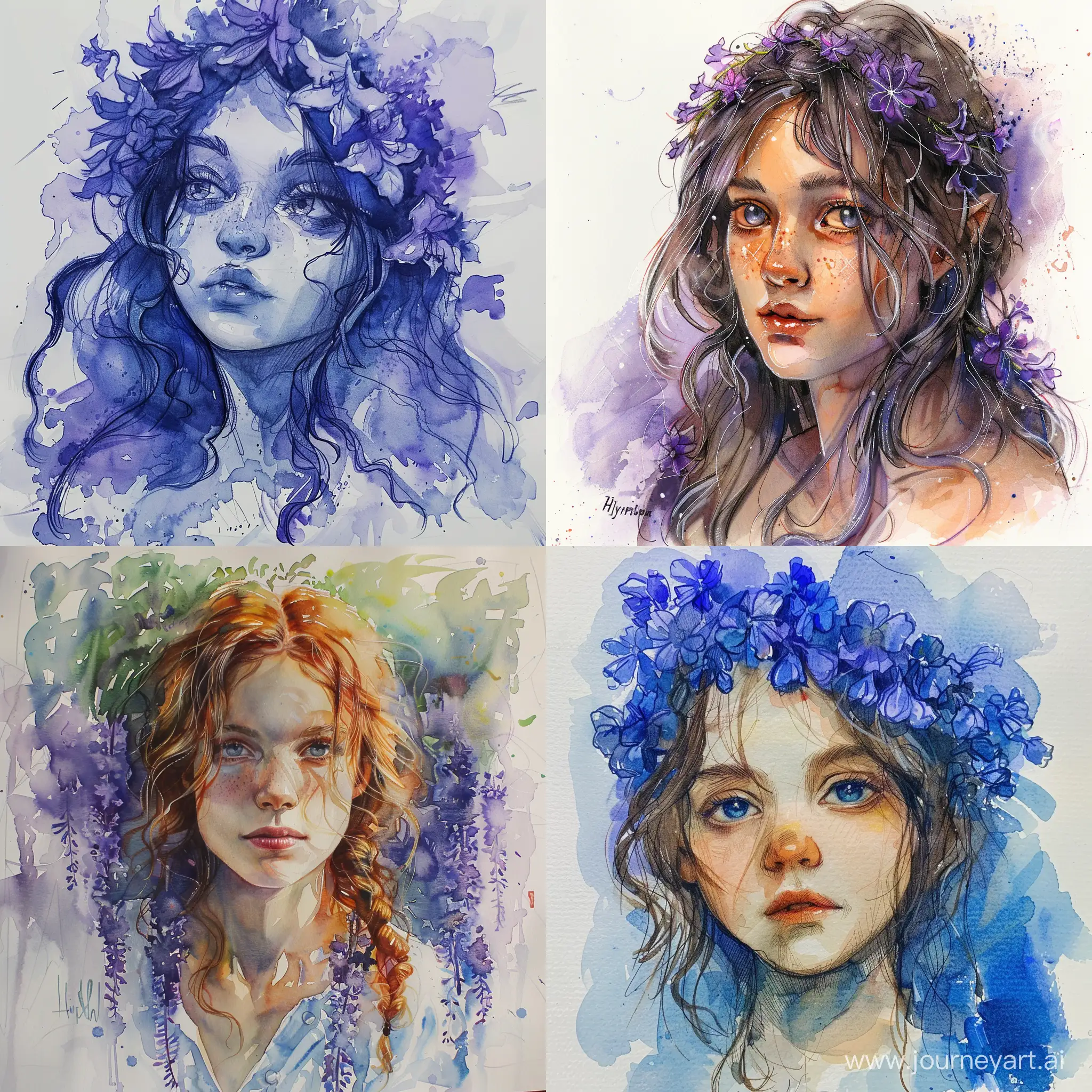Fantasy-Watercolor-Portrait-Lady-Hyacinth-Sketch