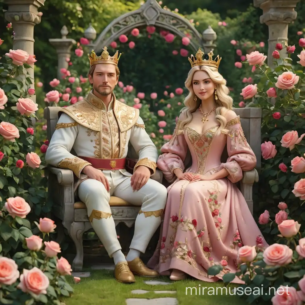 Majestic Royalty in a Rose Garden with Geometric Aesthetic
