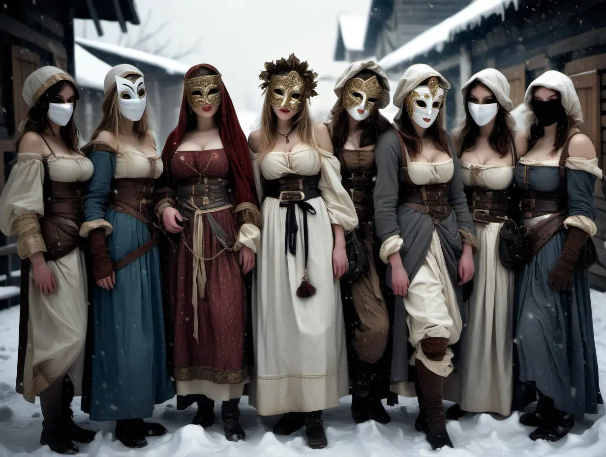 Medieval Peasant Girls in Intricate Masquerade
