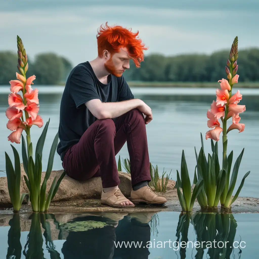 RedHaired-Man-with-Gladioli-Contemplating-by-the-Water
