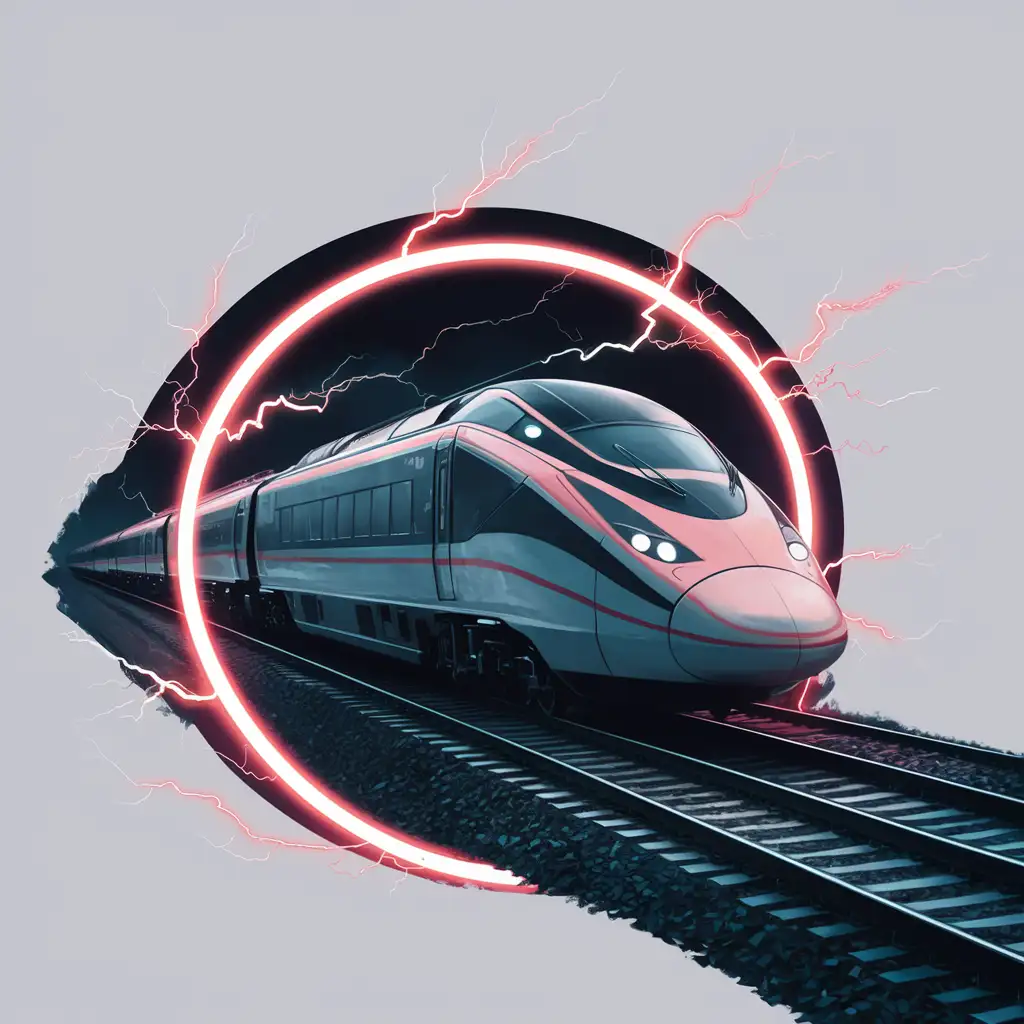 HighSpeed-Train-Enveloped-by-Glowing-Lightning-on-White-Background